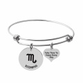 Custom Zodiac Sign Bracelet Stainless Steel Adjustable Bangle Bracelet